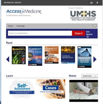 Learner view of AccessMedicine homepage