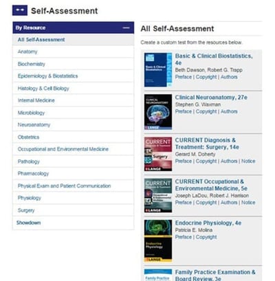 AccessMedicine self-assessments (able to customize questions for test prep from online publications)