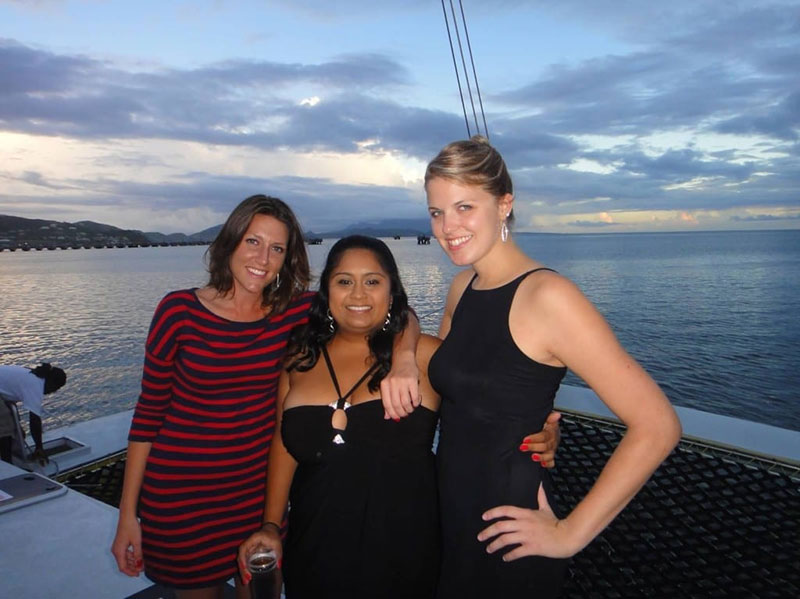 AT MED 4 BANQUET WITH FRIENDS IN ST. KITTS:(left to right) Kristin Biggie, Krupa Patel, Beth Nielsen. Photo: Courtesy of Dr. Kristin Biggie