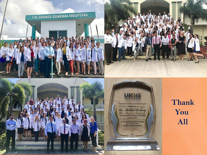 INSPIRED & GRATEFUL: Dr. Michael Doherty of UMHS received the award from UMHS students. Dr. Doherty works with numerous on-campus organizations that benefit the local St. Kitts hospital & much more. Photos: Courtesy of Dr. Michael Doherty