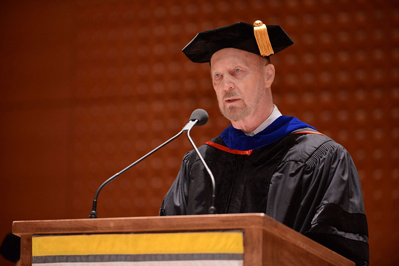 DR. JERRY THORNTON: Speaking to 2015 UMHS graduates at Alice Tully Hall, Lincoln Center, NYC on June 5, 2015. Photo: Island Photography