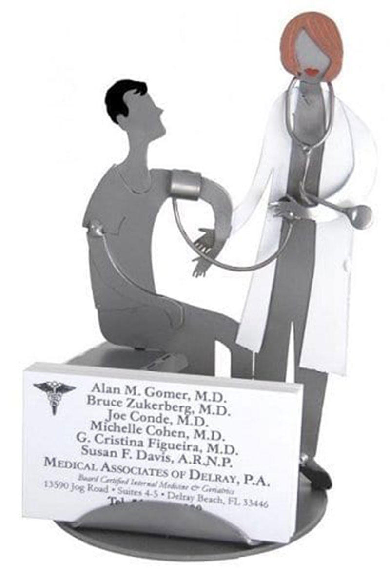 FEMALE DOCTOR & PATIENT STEEL BUSINESS CARD HOLDER: Available from Amazon.com. Photo: Amazon.com