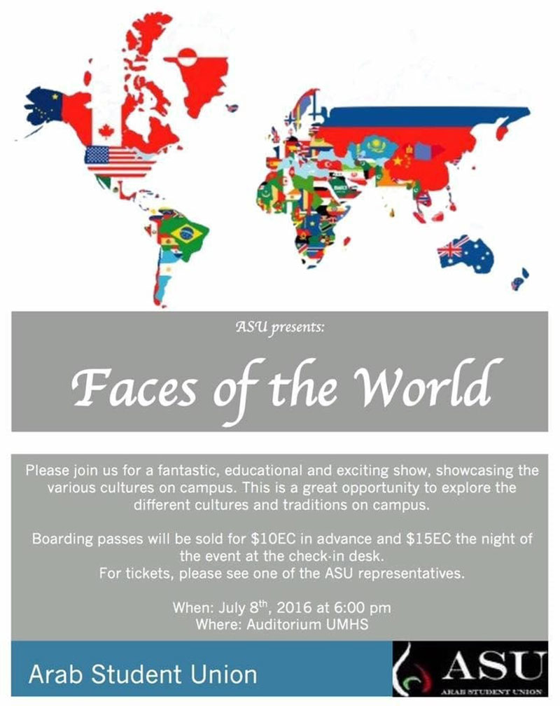 FACES OF THE WORLD: Poster for the event on July 8, 2016. Image: UMHS ASA