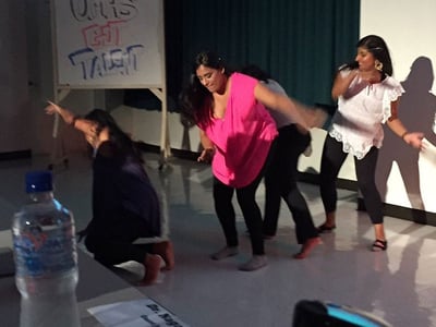 UMHS' GOT TALENT: UMHS Naach performs a dance piece incorporating elements of fusion & Bhangra, a North Indian dance. Pictured (left to right) Ruth Jacob, Supreet Khunkhun, Adith Srinivasiah & Lujain Qureshi,. Photo: Courtesy of Ruth Jacob