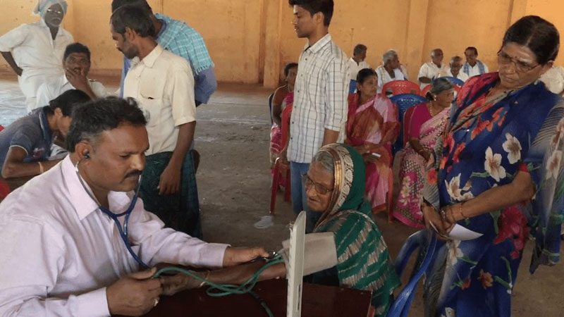 LAST YEAR'S HEALTH CAMP: With the help of paramedical staff, Dr. Mungli helped detect 25 new cases of diabetes in a rural Indian village. Photo: Courtesy of Dr. Prakash Mungli