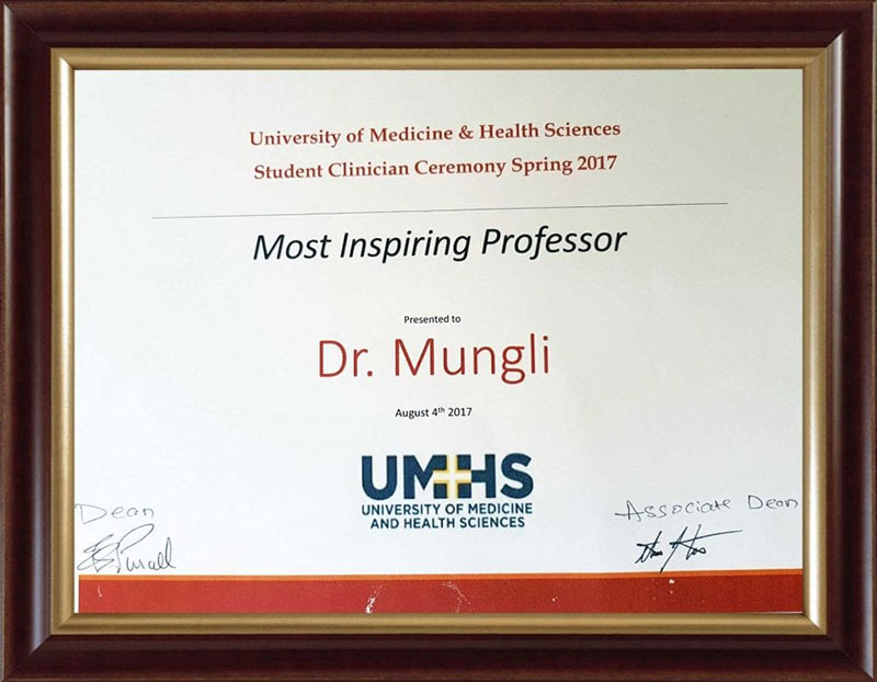 'Most Inspiring Professor Award': Dr. Mungli received the honor for the 3rd time. Photo: Courtesy of Dr. Mungli