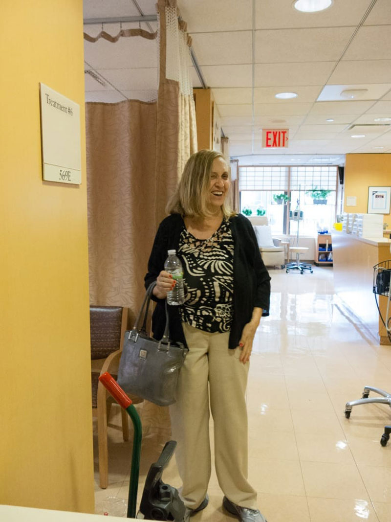 NANCY SMILING WHILE GOING FOR TREATMENT: 'Nancy's love for UMHS was her motivation to stick around & fight cancer,' says friend Shelly Surowitz. Photo: Courtesy of Melanie Weiner