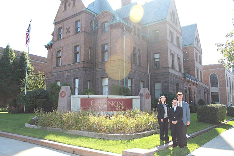 NEW PARTNERSHIP WITH GANNON UNIVERSITY: (Left to right) Dr. Lisa Nogaj of Gannon University; UMHS Director of Admissions, Sean Powers & Earl Mainer, UMHS Senior Associate Director of Admissions, Southeast & Canada on the campus of Gannon University. Photo: Courtesy of Gannon University.
