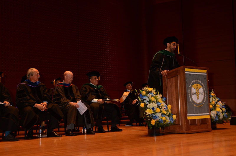 Dr. Azimi-Ghomi speaks at graduation at Lincoln Center in New York City on June 8, 2018. Photo: Island Photography