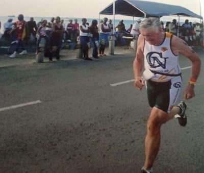 PERSONAL BEST: A sprint finish at the Annual St. Kitts & Nevis International Triathlon when Dr. Avery missed breaking 2 hours for the Sprint event by just 4 seconds.