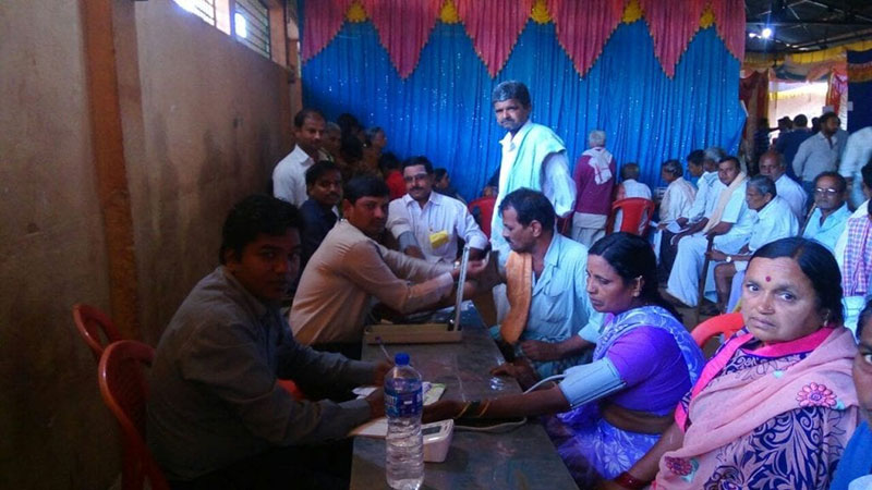 SECOND FREE HEALTH CAMP IN INDIA: 27 doctors performed 1,500 blood glucose tests, 150 EKGs, more than 50 spirometry tests for chronic lung disease, did eye tests for more than 200 patients, & distributed medicine to every patient. Photo: Courtesy of Dr. Prakash Mungli