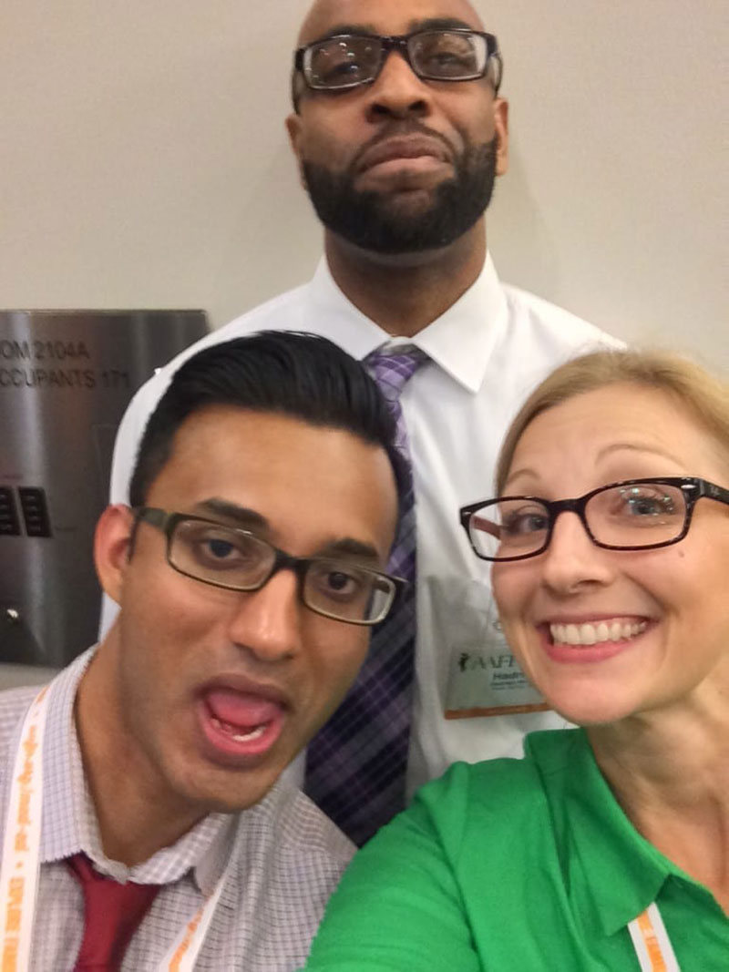 SELFIE AT AMERICAN ACADEMY OF FAMILY PHYSICIANS CONFERENCE: Dr. Christine Fetterolf (right) with UMHS students (left) George Sebastian & Hadrian Holder (middle) in Kansas City, MO last year. Photo: Courtesy of Dr. Christine Fetterolf