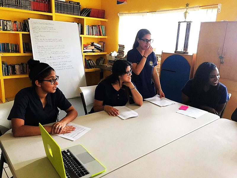 AMWA VOLUNTEERS TEACHING: Student volunteers & AMWA members helped educate young people about sexual health. Pictured: (left to right) Jasleen Singh, Betzaida Torres, Katiushka Guilliani, Chinenye Iguh. Photo: Courtesy of UMHS AMWA