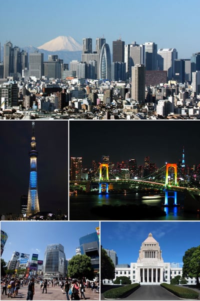 JAPAN HAS ONE OF WORLD'S HIGHEST LIFE EXPECTANCY RATES: 84 years, compared to 78.5 years in the USA. Pictured: Montage of Tokyo. Photo: Hogweard/Wikimedia Commons