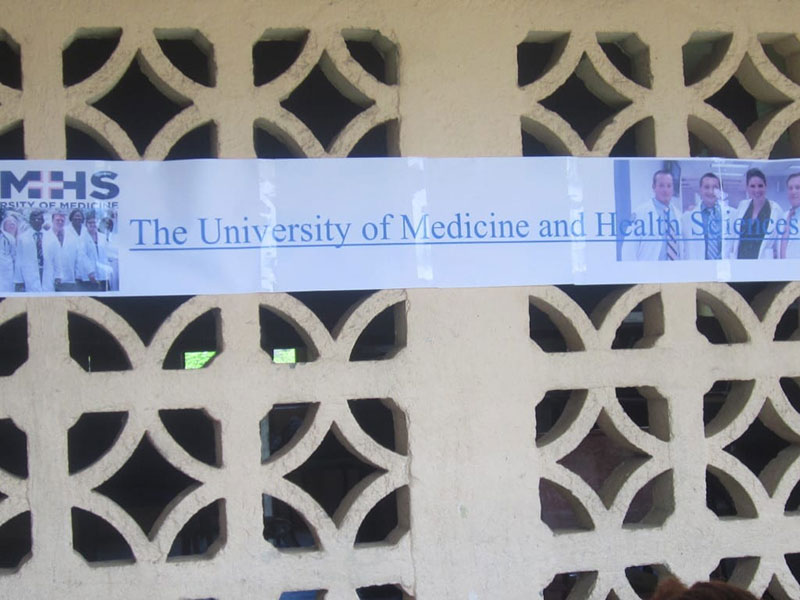 UMHS STUDENTS GIVING TO THE COMMUNITY: A UMHS banner at Newton Ground Primary School Career Day on May 8, 2014. Photo: Ludny Charles.