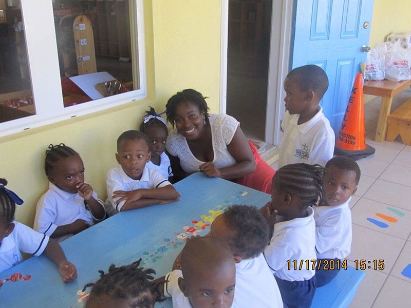 Marjorie Williams with some of the preschool children