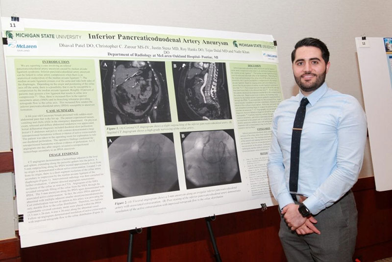 Christopher C. Zaruour gave a poster presentation on Inferior Pancreaticoduodenal Artery Aneurysm. Photo: Courtesy of McLaren Oakland Hospital