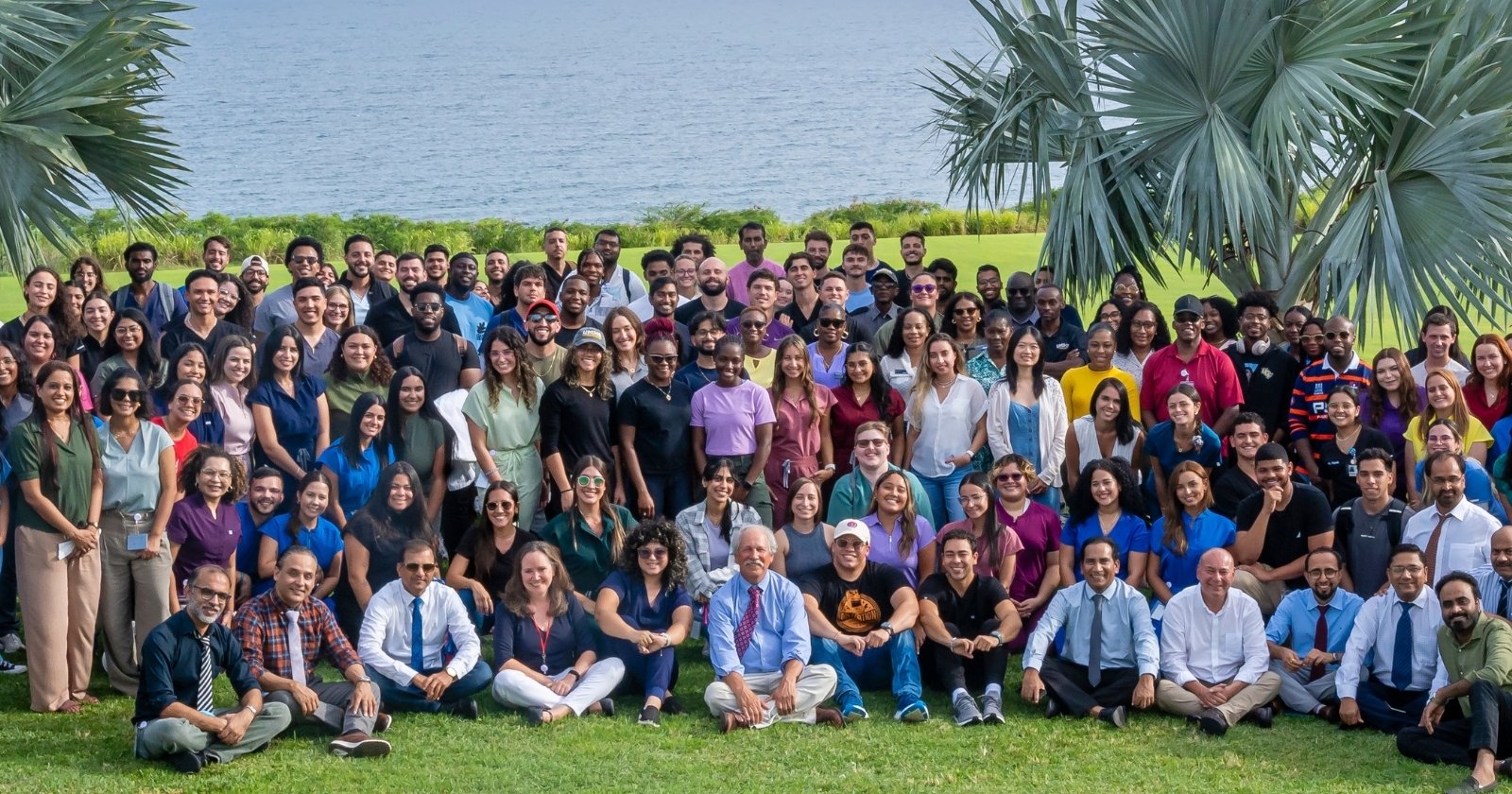 UMHS Students on campus for a photo that includes faculty, staff, and President Warren Ross