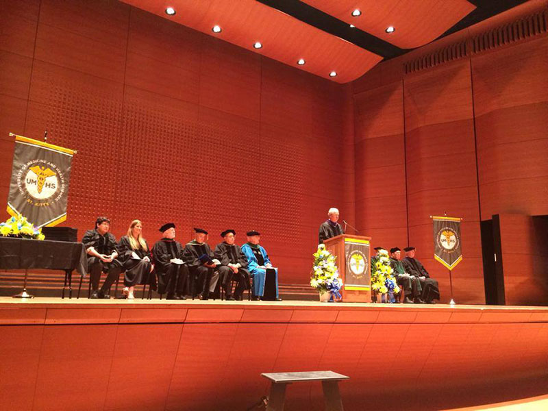WELCOME ADDRESS: UMHS President Warren Ross speaks at Commencement Ceremony at Alice Tully hall, Lincoln Center, NYC, 6-9-14. Photo: Ryan Ross